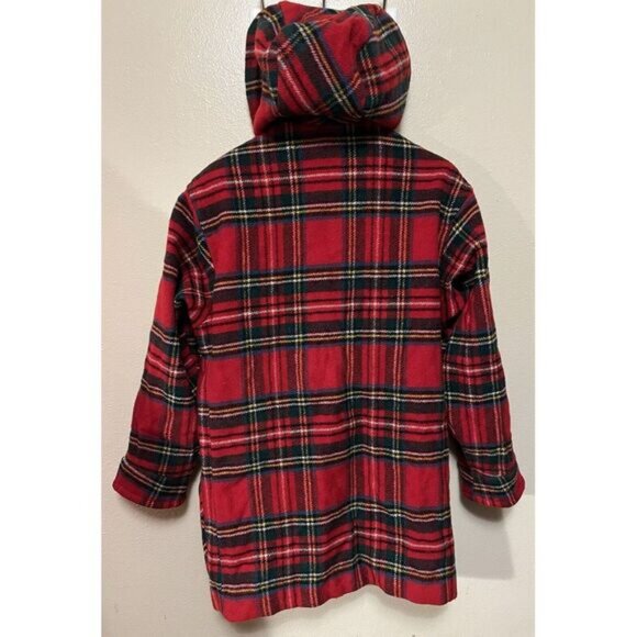 Vintage 90s Eddie Bauer Wool Red Tartan Plaid Long Coat Jacket Toggles Size S - Picture 4 of 16